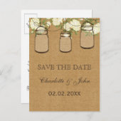 Rustikale Burlpenner-Rose-Maurerkrüge rett-Datums Ankündigungspostkarte (Vorne/Hinten)