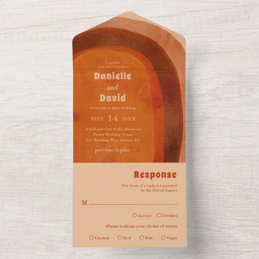 Rustikale Burnt Orange Arch Moderne Hochzeit All In One Einladung (Innen Boden)