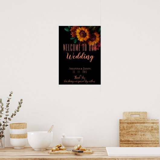 Rustikale Burnt Orange Bloral Wedding Willkommen Poster (Küche)