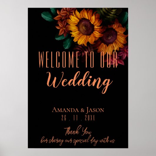 Rustikale Burnt Orange Bloral Wedding Willkommen Poster (Vorne)
