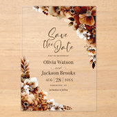 Rustikale Burnt Orange Blumenhochzeit retten Datum Acryleinladungen (Vorderseite)