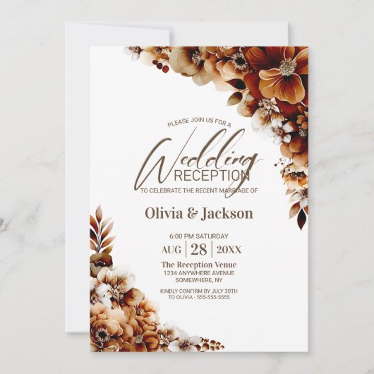 Rustikale Burnt Orange Blumenzellenempfehlung Einladung (Vorderseite)