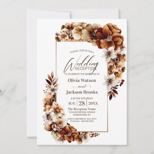 Rustikale Burnt Orange Blumenzellenempfehlung Einladung (Vorderseite)