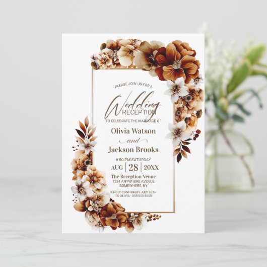 Rustikale Burnt Orange Blumenzellenempfehlung Einladung (Stehend Vorderseite)