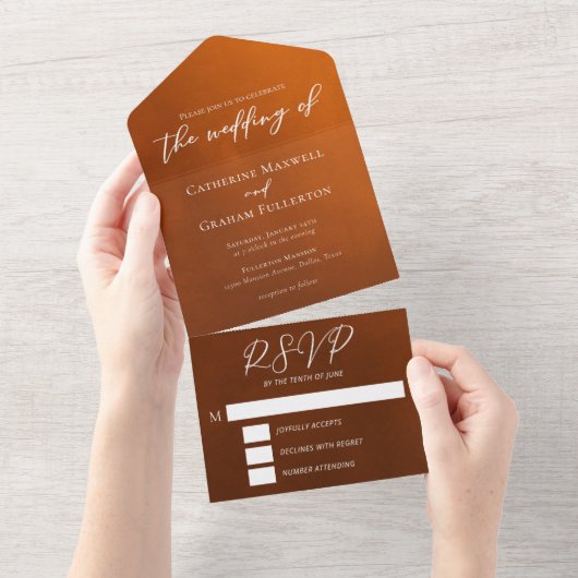 Rustikale Burnt Orange Bohemisch Wedding All In One Einladung (Abreißtisch)