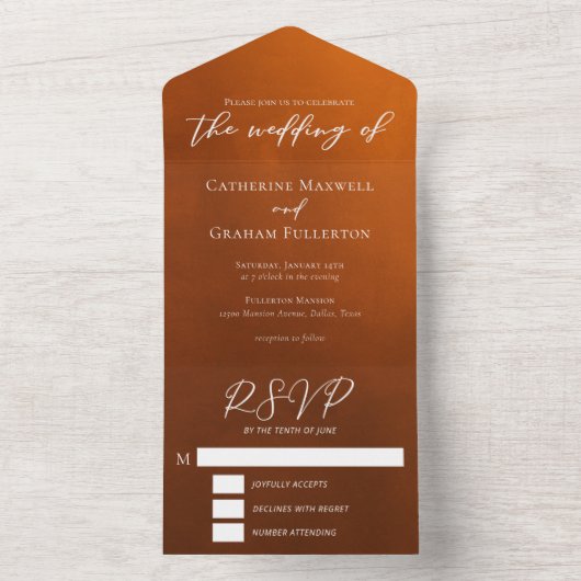 Rustikale Burnt Orange Bohemisch Wedding All In One Einladung (Innen)