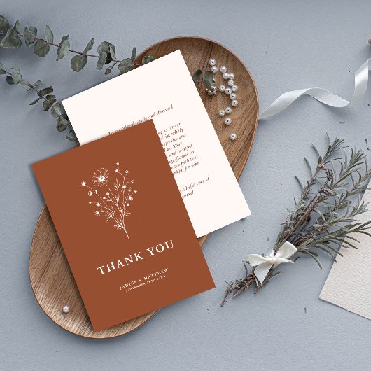 Rustikale Burnt Orange Boho Botanicals Hochzeit im Dankeskarte
