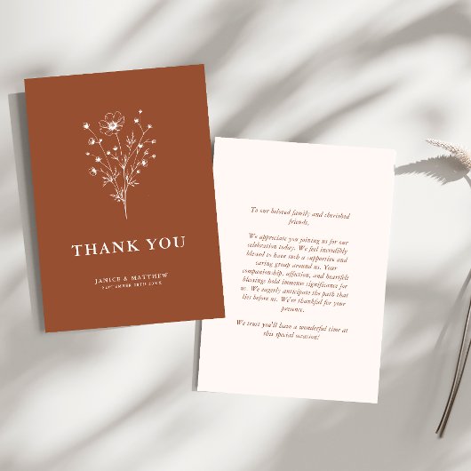 Rustikale Burnt Orange Boho Botanicals Hochzeit im Dankeskarte