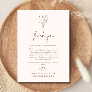 Rustikale Burnt Orange Boho Botanicals Hochzeit im Dankeskarte