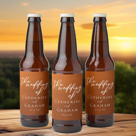 Rustikale Burnt Orange Boho Custom Wedding Bierflaschenetikett