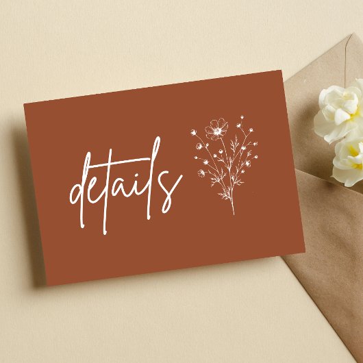 Rustikale Burnt Orange Boho Hochzeitdetails Begleitkarte