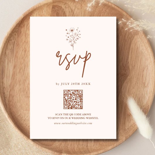 Rustikale Burnt Orange Elegant Boho QR Code Hochze RSVP Karte