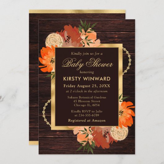 Rustikale Burnt Orange Fall Blume Babydusche Einladung (Vorne/Hinten)