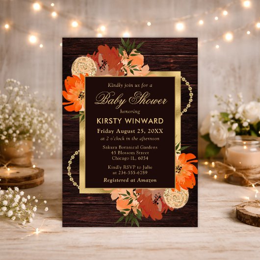 Rustikale Burnt Orange Fall Blume Babydusche Einladung