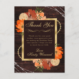 Rustikale Burnt Orange Fall Blume Geburtstag Postkarte