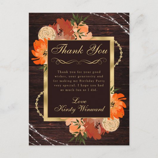 Rustikale Burnt Orange Fall Blume Geburtstag Postkarte (Vorderseite)
