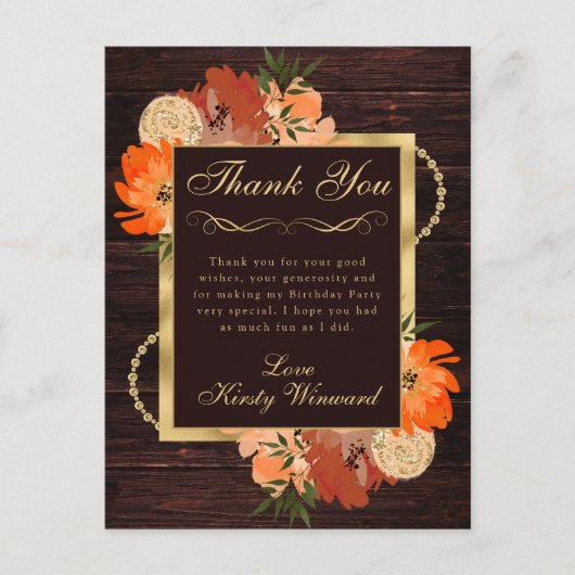 Rustikale Burnt Orange Fall Blume Geburtstag Postkarte (Vorderseite)