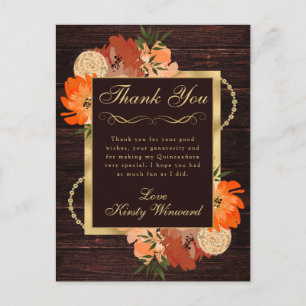Rustikale Burnt Orange Fall Blume Quinceanera Postkarte