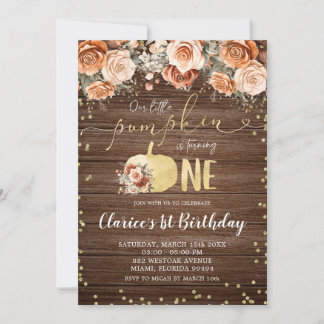 Rustikale Burnt Orange Floral Pumpkin Geburtstag Einladung
