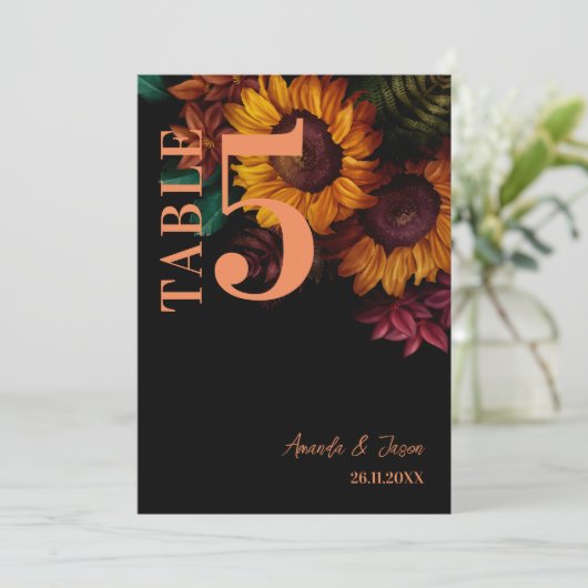 Rustikale Burnt Orange Floral Wedding Tischnummer (Stehend Vorderseite)