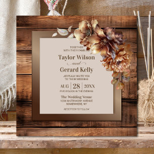 Rustikale Burnt Orange Floral Wood Wedding Einladung