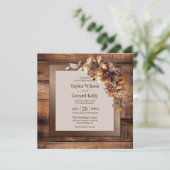 Rustikale Burnt Orange Floral Wood Wedding Einladung (Stehend Vorderseite)