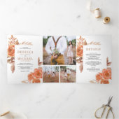 Rustikale Burnt Orange Foto Collage Wedding Dreifach Gefaltete Einladung (Innenseite)