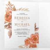 Rustikale Burnt Orange Foto Collage Wedding Dreifach Gefaltete Einladung (Innen Erste Seite)