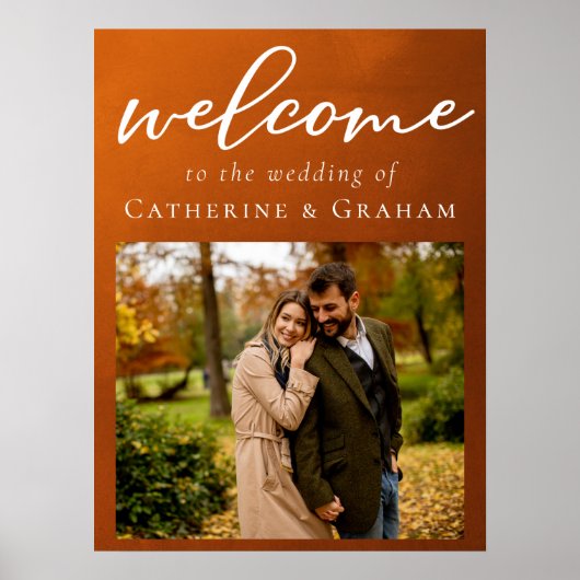Rustikale Burnt Orange Foto Herbsthochzeit Begrüßu Poster (Vorne)
