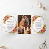 Rustikale Burnt Orange Geometric Frame Wedding Dreifach Gefaltete Einladung (Innenseite)