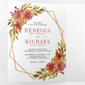 Rustikale Burnt Orange Geometric Frame Wedding Dreifach Gefaltete Einladung (Innen Erste Seite)