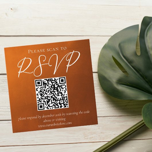 Rustikale Burnt Orange Herbst Hochzeit QR Code UAW Begleitkarte