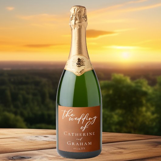 Rustikale Burnt Orange Herbsthochzeit nach Maß Schaumweinetikett