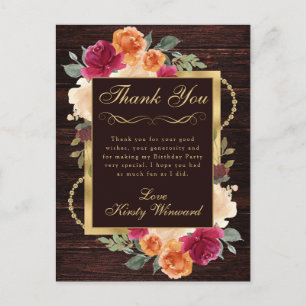 Rustikale Burnt Orange Red Fall Blume Geburtstag Postkarte