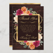 Rustikale Burnt Orange Red Fall Blume Hochzeit Dankeskarte (Vorne/Hinten)