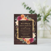 Rustikale Burnt Orange Red Fall Blume Hochzeit Postkarte (Stehend Vorderseite)