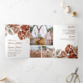 Rustikale Burnt Orange Rose Foto Collage Wedding Dreifach Gefaltete Einladung (Innenseite)