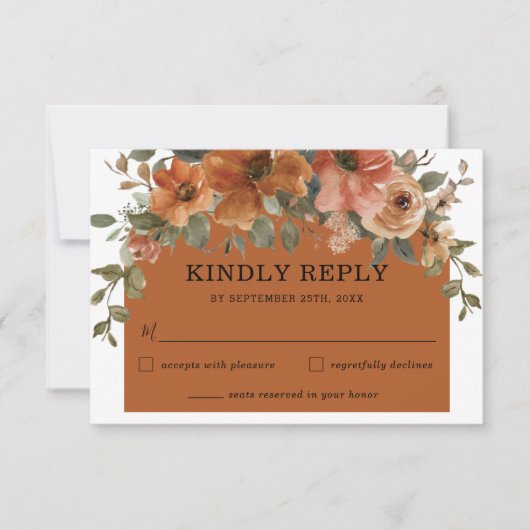 Rustikale Burnt Orange Rust Brown Floral Arch Hoch RSVP Karte (Vorderseite)