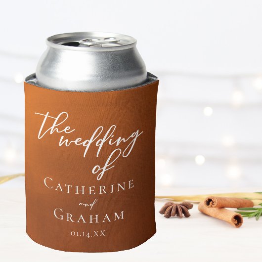 Rustikale Burnt Orange Typografy Herbsthochzeit Dosenkühler