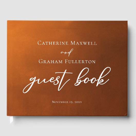 Rustikale Burnt Orange Typografy Herbsthochzeit Gästebuch (Vorderseite)