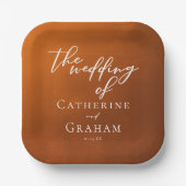Rustikale Burnt Orange Typografy Herbsthochzeit Pappteller (Vorderseite)