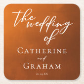 Rustikale Burnt Orange Typografy Herbsthochzeit Rechteckiger Pappuntersetzer (Vorderseite)