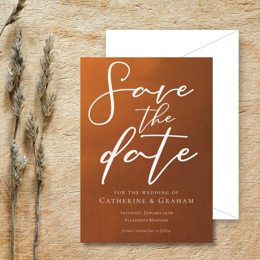 Rustikale Burnt Orange Typografy Herbsthochzeit Save The Date