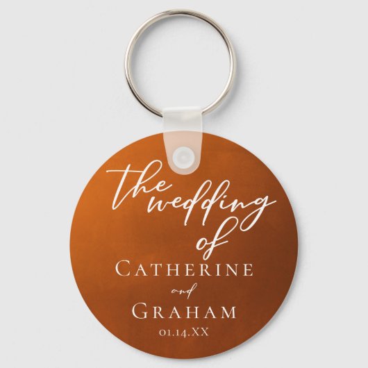 Rustikale Burnt Orange Typografy Herbsthochzeit Schlüsselanhänger (Vorderseite)