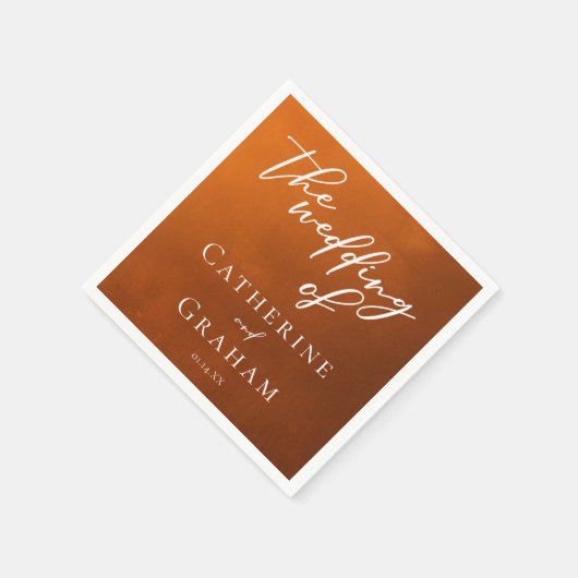 Rustikale Burnt Orange Typografy Herbsthochzeit Serviette (Ecke)