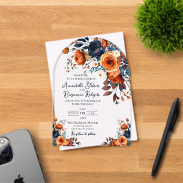 Rustikale Burnt Orange und Blauer Hochzeitsempfang Acryleinladungen