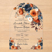 Rustikale Burnt Orange und Blauer Hochzeitsempfang Acryleinladungen (Vorderseite)