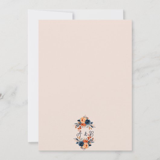 Rustikale Burnt Orange und Blauer Hochzeitsempfang Einladung (Rückseite)