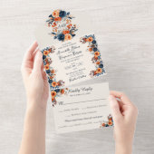 Rustikale Burnt Orange- und Blue Floral Wedding All In One Einladung (Abreißen)