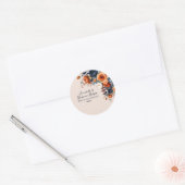 Rustikale Burnt Orange- und Blue Floral Wedding Runder Aufkleber (Umschlag)